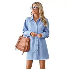 BLWOENS - Chaqueta con cuello y botones larga para mujer - Azul.