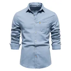 BLWOENS - Polera con botón manga larga para Hombre - Celeste.