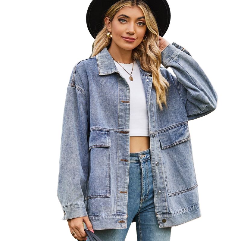 BLWOENS - Chaqueta mezclilla larga para mujer - Azul