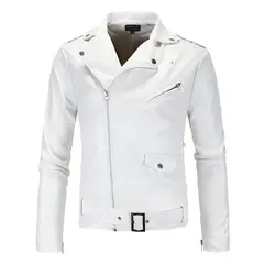 BLWOENS - Chaqueta cuero PU con cierre para hombres -Blanco.