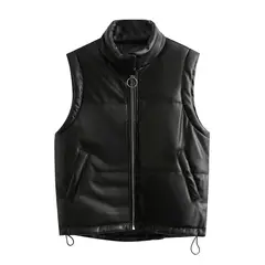 BLWOENS - Chaleco cazadora Acolchado PU para Mujer - Negro