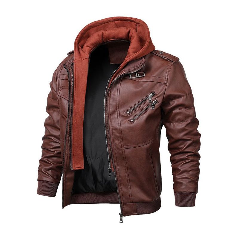 BLWOENS - Chaqueta de cuero PU para Hombre- Marrón