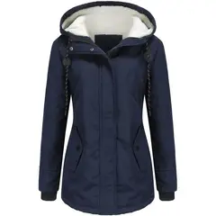 BLWOENS - Abrigo con capucha de Algodón Artificial para mujer-Azul.