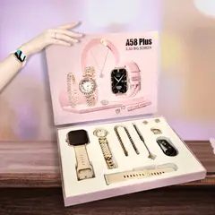 ANGELES DEL HOGAR - SMART WATCH RELOJ Y SET 7 EN 1 DE JOYERÍA A58 PLUS.