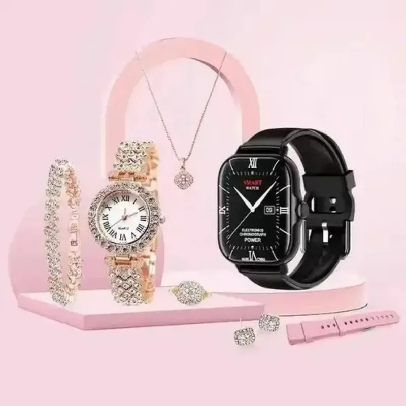 ANGELES DEL HOGAR - SMART WATCH RELOJ Y SET 7 EN 1 DE JOYERÍA A58 PLUS.