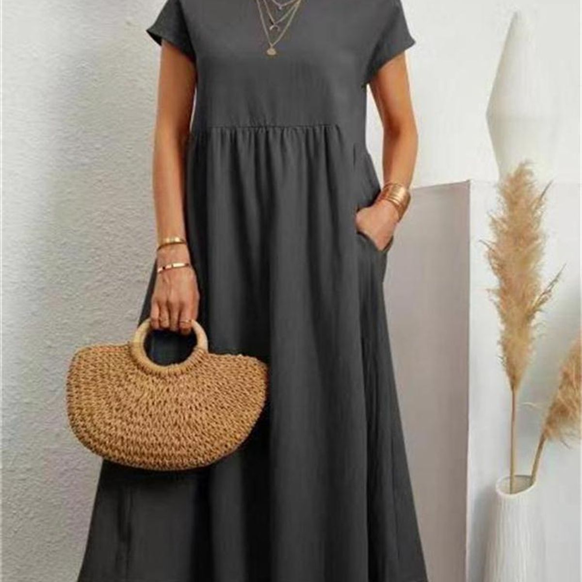 TIOZONEY - Vestido Largo Algodón Mujer