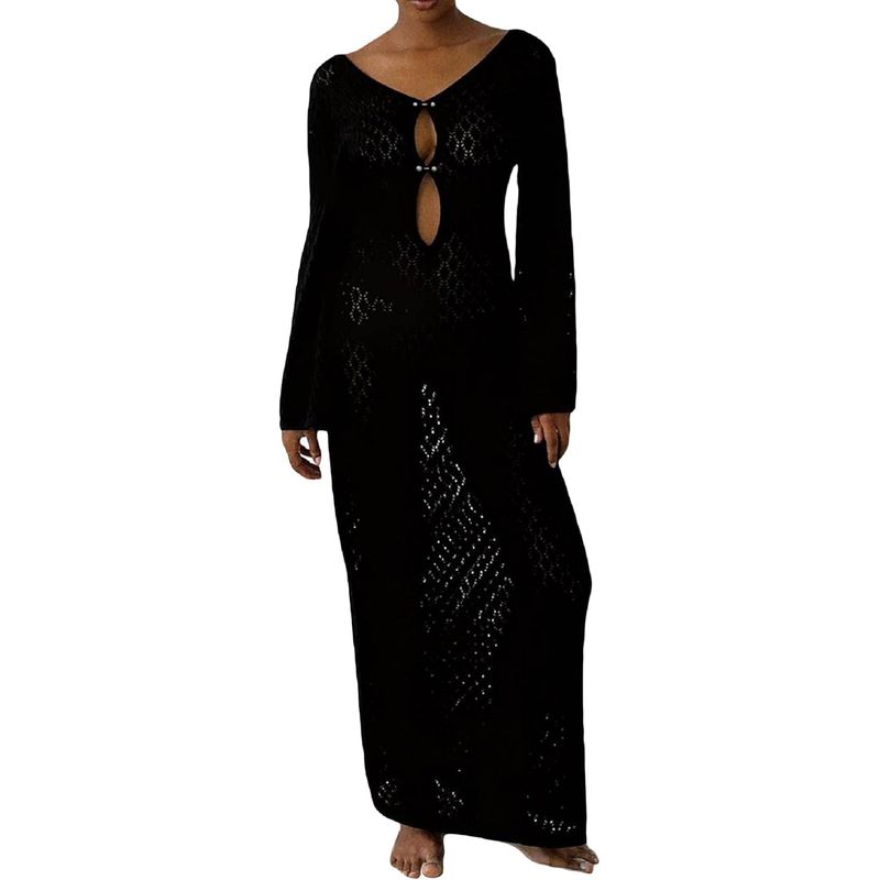 TIOZONEY - Vestidos largos de punto para mujeres - Negro