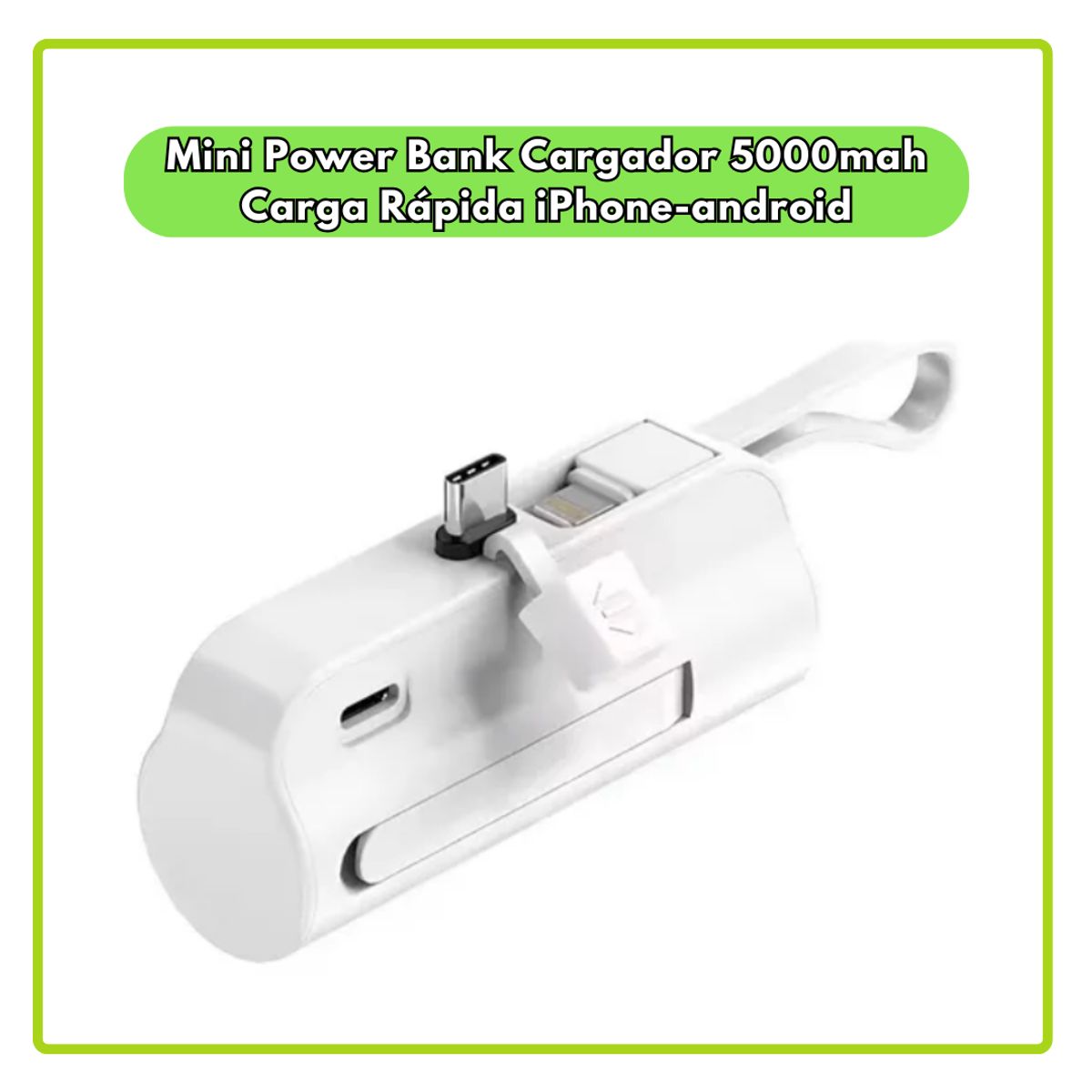 GENERICO - Mini Power Bank Cargador 5000mah Carga Rápida iPhone-android blanco