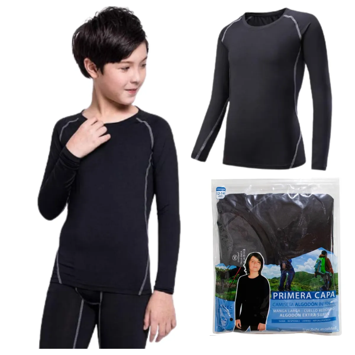 EKOL TACTICA MILITAR - Polera Camiseta Primera Capa Térmica Niño Juvenil Invierno