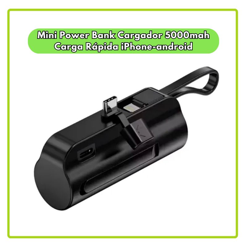 GENERICO - Mini Power Bank Cargador 5000mah Carga Rápida iPhone-android negro