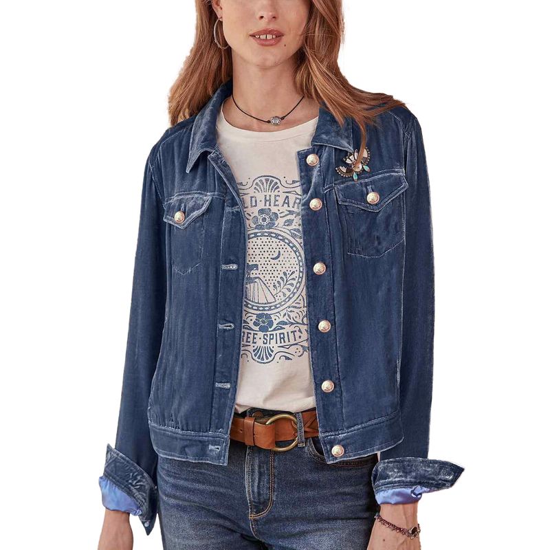 BLWOENS - Chaqueta con botón y bolsillo para mujer - Azul