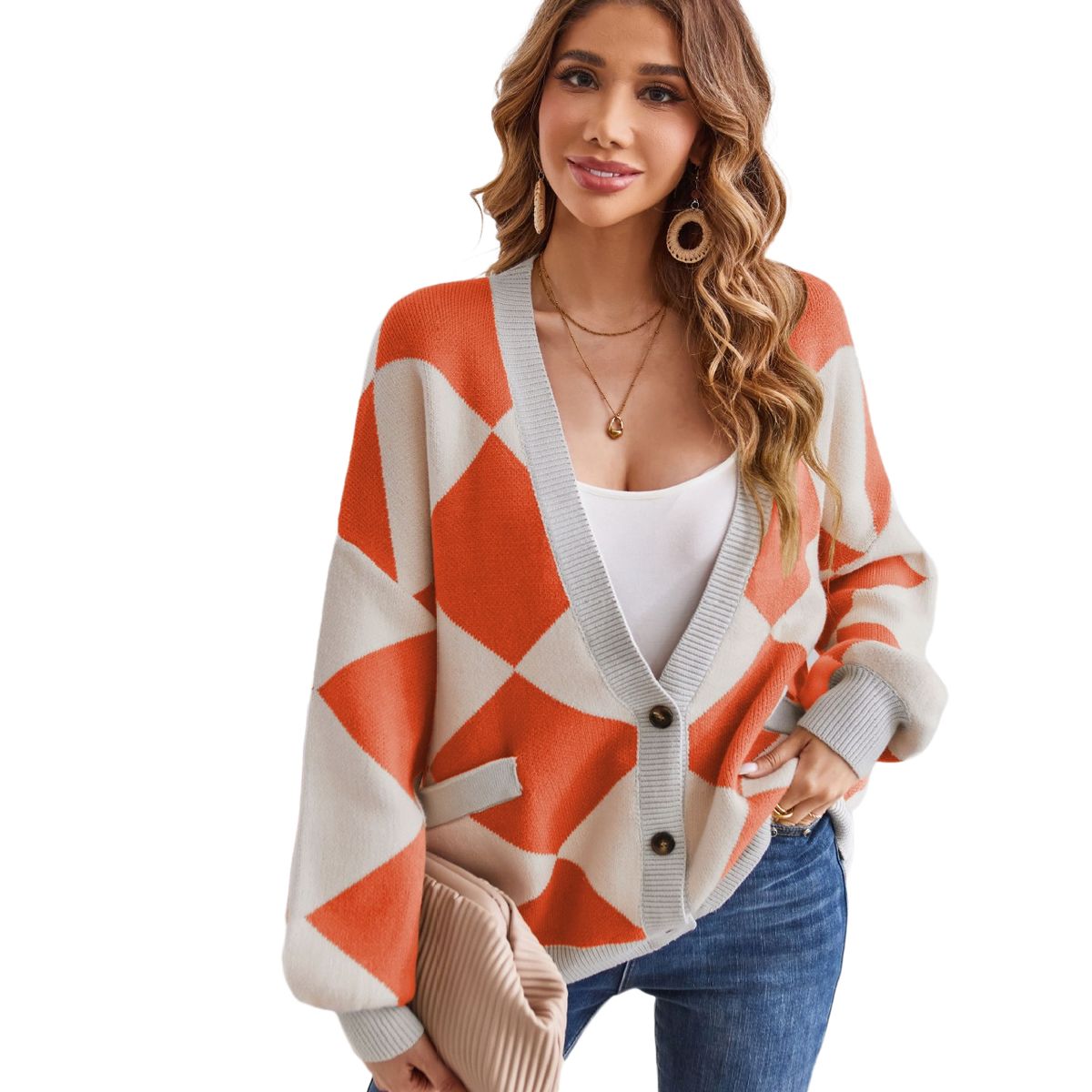 BLWOENS - Suéter abierto con diseño para mujer -Naranja