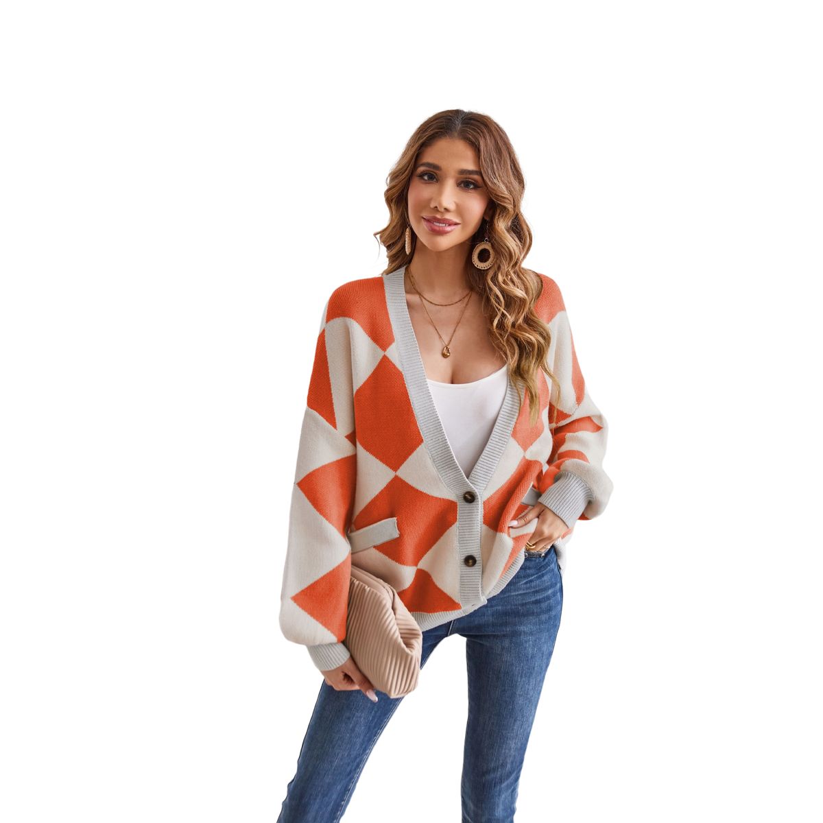 BLWOENS - Suéter abierto con diseño para mujer -Naranja