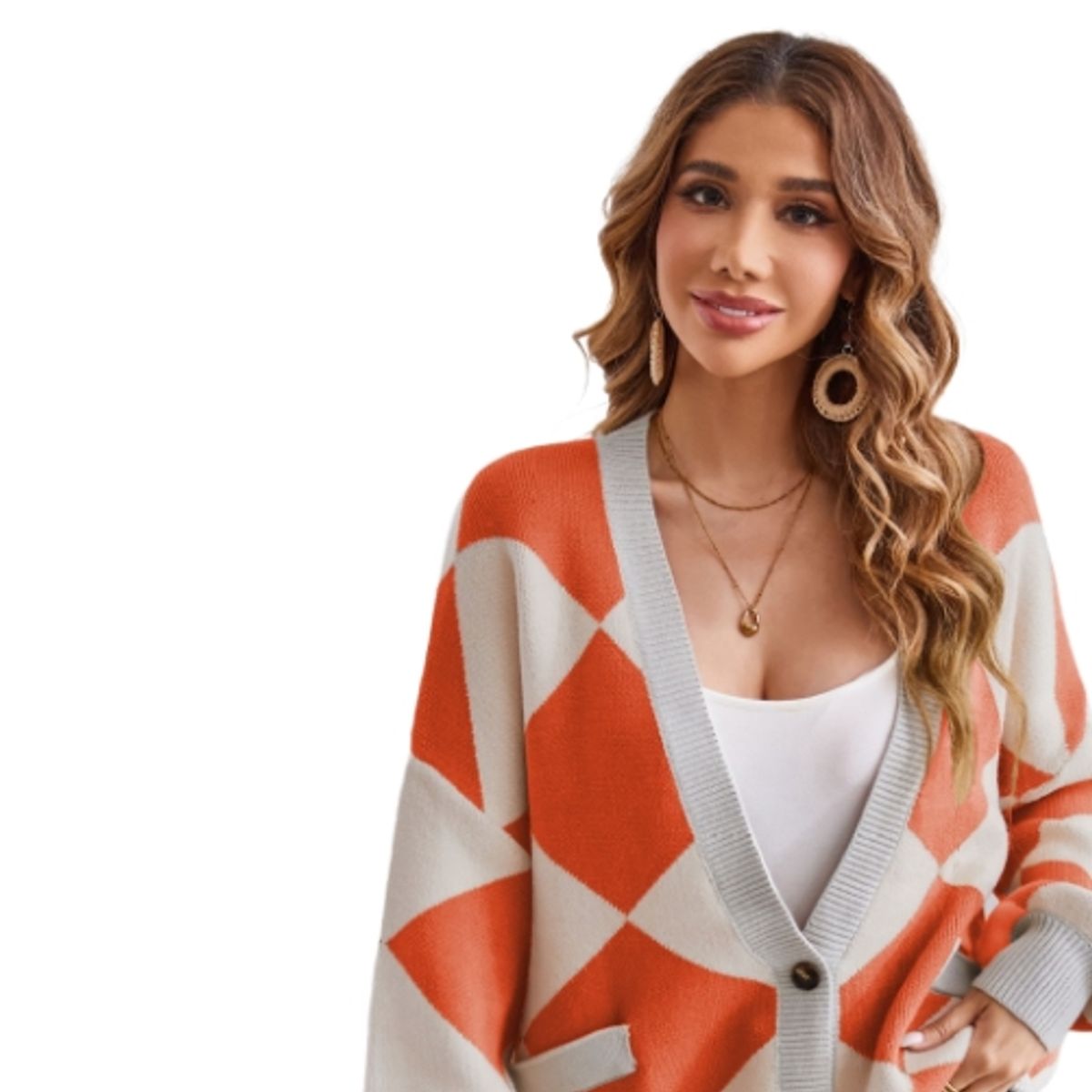 BLWOENS - Suéter abierto con diseño para mujer -Naranja