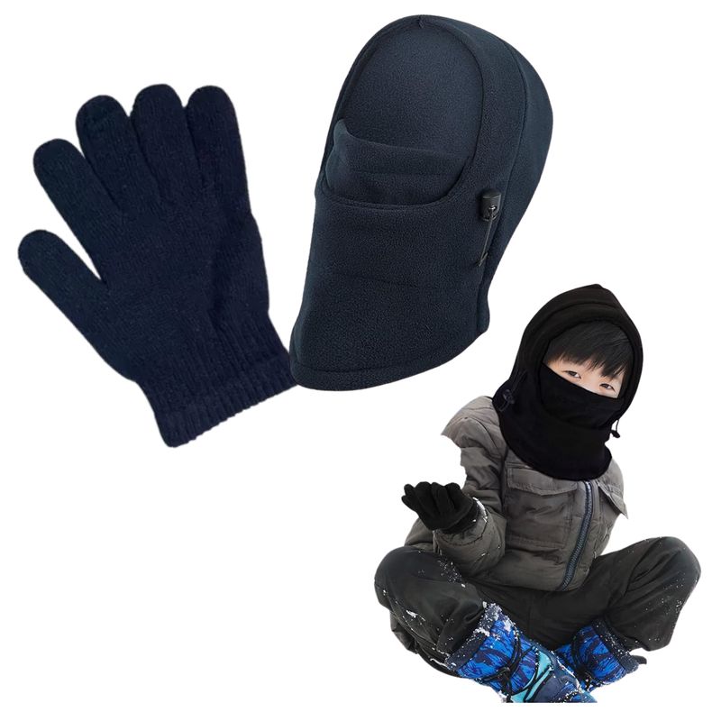 EKOL TACTICA MILITAR - Set Invierno Infantil Gorro Pasamontaña + Guantes De Lana_.