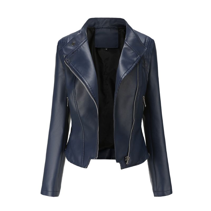 BLWOENS - Chaqueta cuero PU para mujer -Azul