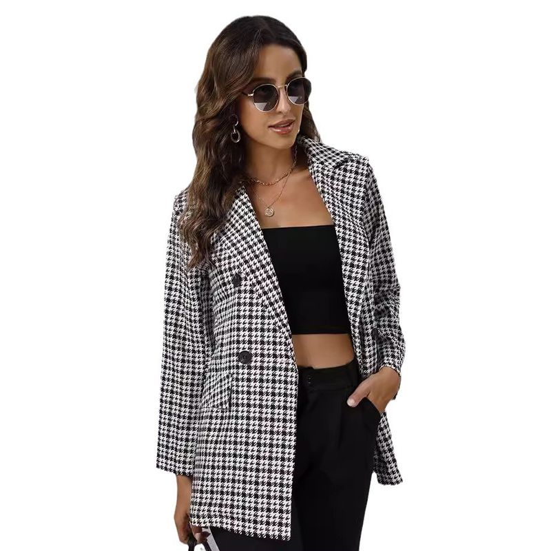 BLWOENS - Chaqueta a cuadros formal con botones para mujer - Negro