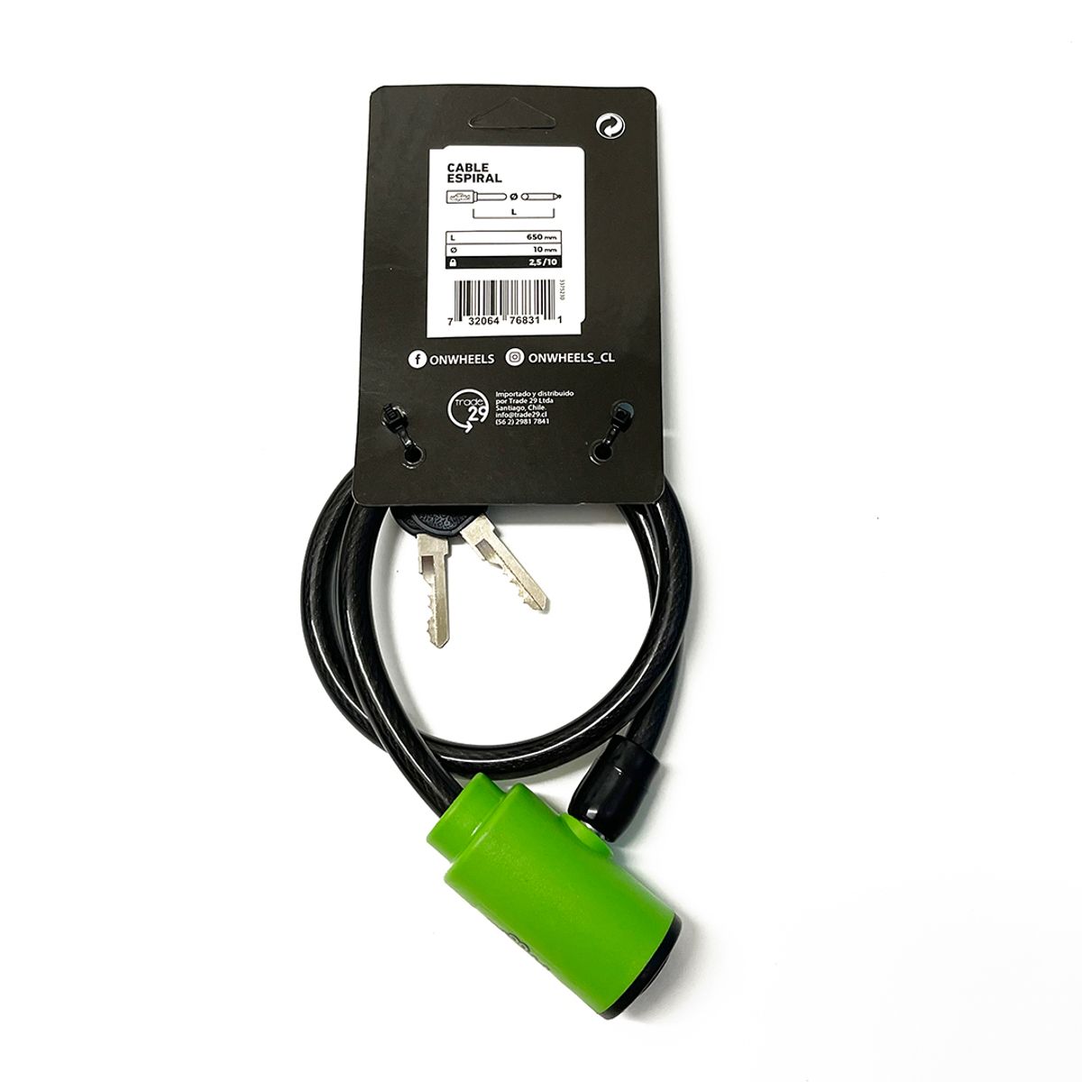 ONWHEELS - Cadena Espiral Onwheels Con Llave 10x650mm Verde