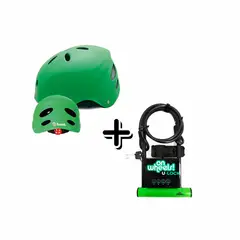 HOOK - CASCO STREET CON LUZ VERDE TALLA L(57-59)+U-LOCK OW LARGO CON PIOLA Y SOPORTE - VERDE