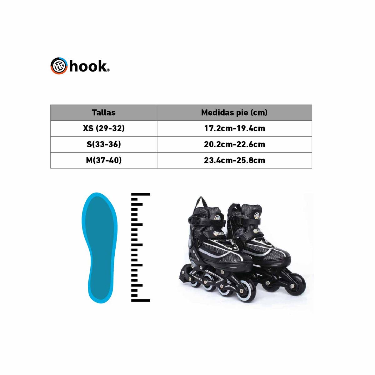 HOOK - PATINES HOOK FITNESS NEGRO XS(29-32)