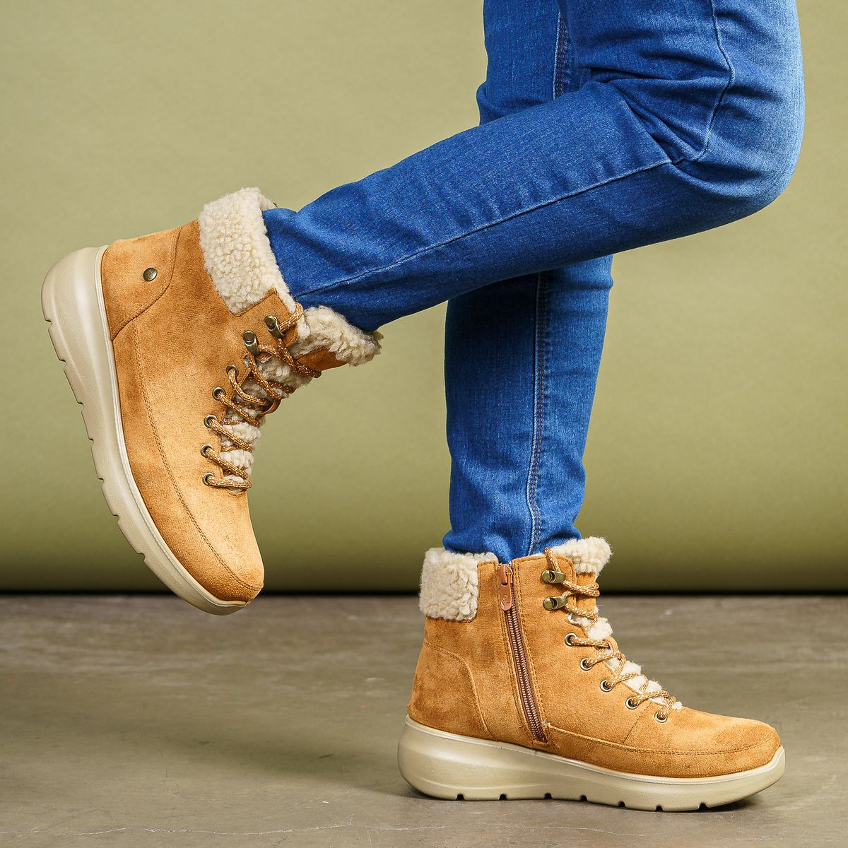 CHINITOWN - Botín Casual Mujer Camel Blau Chinitown