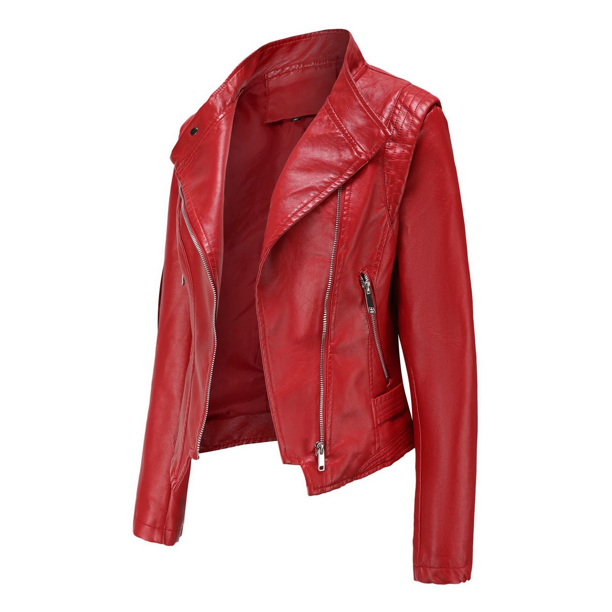 BLWOENS - Chaqueta cuero PU para mujer -Rojo