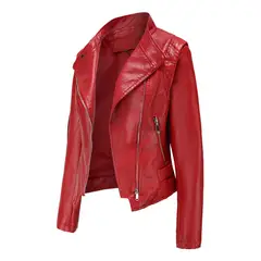 BLWOENS - Chaqueta cuero PU para mujer -Rojo