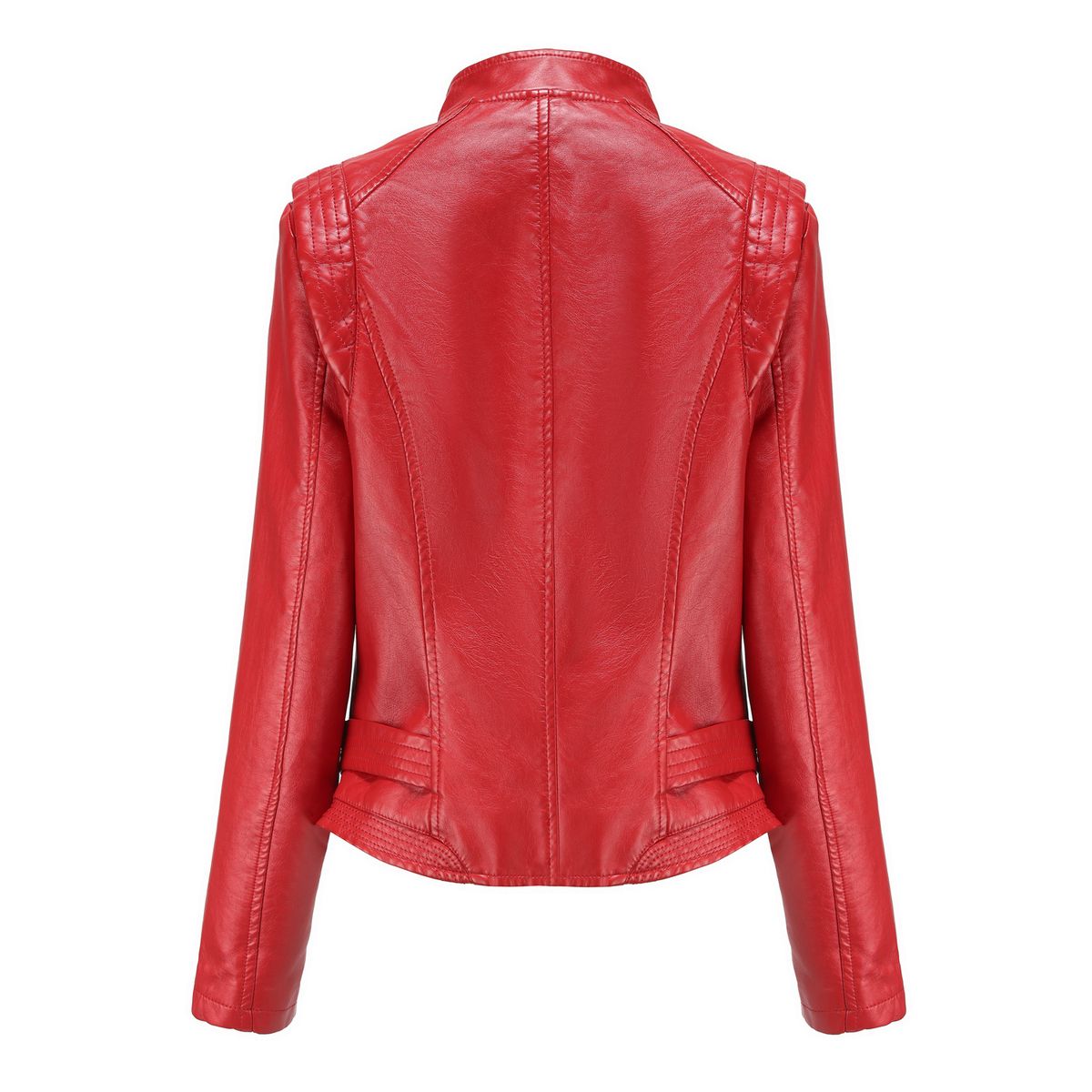 BLWOENS - Chaqueta cuero PU para mujer -Rojo
