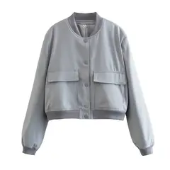 BLWOENS - Chaqueta cort sin gorro para mujer -Gris