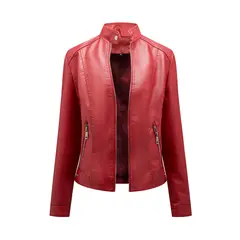 BLWOENS - Chaqueta cuero PU para mujer -Rojo