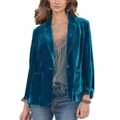 BLWOENS - Chaqueta co botón y bolsillo para mujer - Azul.
