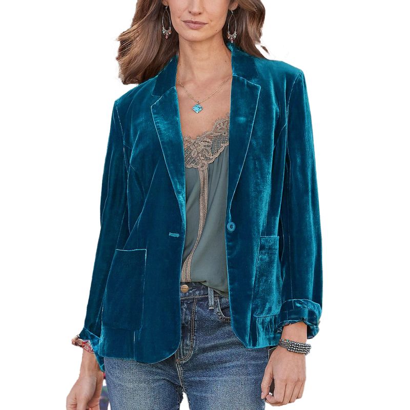BLWOENS - Chaqueta co botón y bolsillo para mujer - Azul.