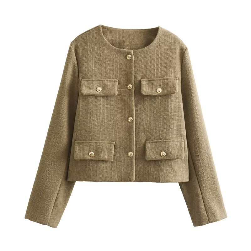 BLWOENS - Chaqueta lisa sin cuello para mujer -Verde