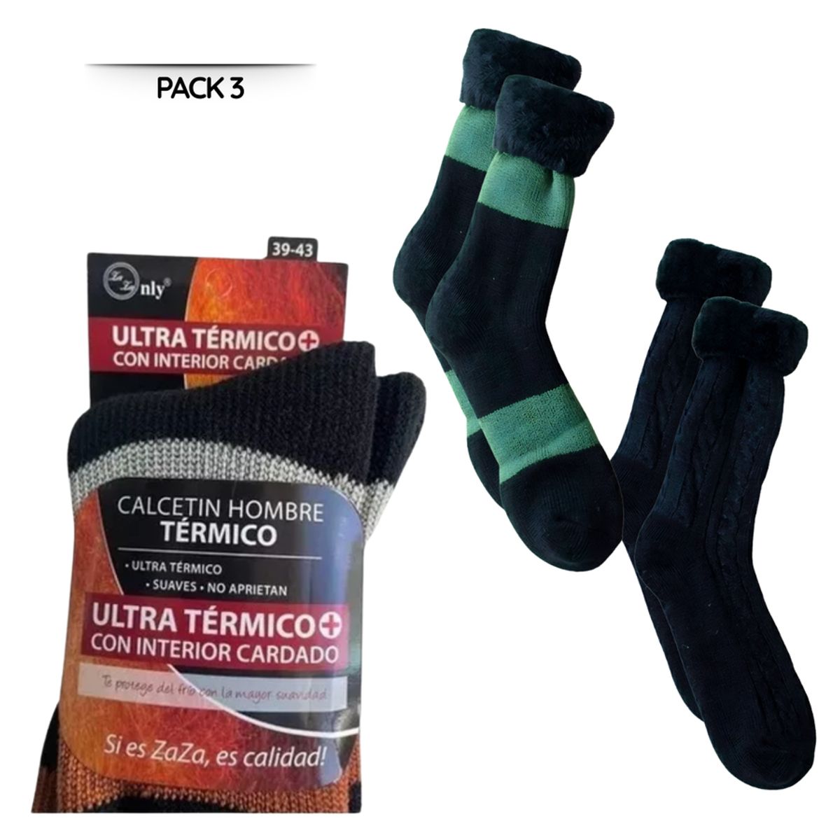 EKOL TACTICA MILITAR - Pack 3 Calcetines Térmicos Chiporro Largos Gruesos De Invierno Surtido