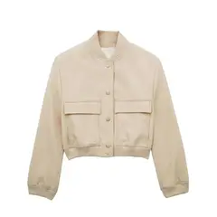BLWOENS - Chaqueta corta con botones para mujer-Beige