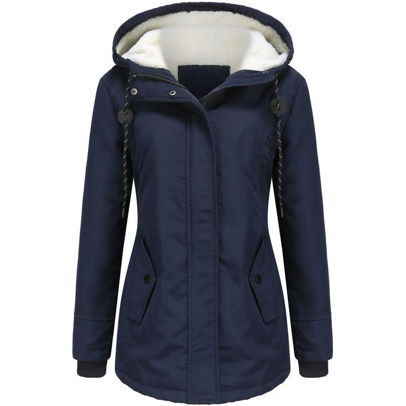 BLWOENS - Abrigo con capucha de Algodón Artificial para mujer-Azul.