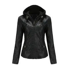 BLWOENS - Chaqueta capucha de PU para mujer-Negro.