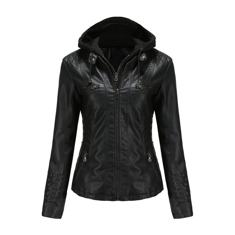 BLWOENS - Chaqueta capucha de PU para mujer-Negro.