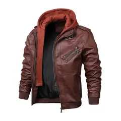 BLWOENS - Chaqueta de cuero PU para Hombre- Marrón