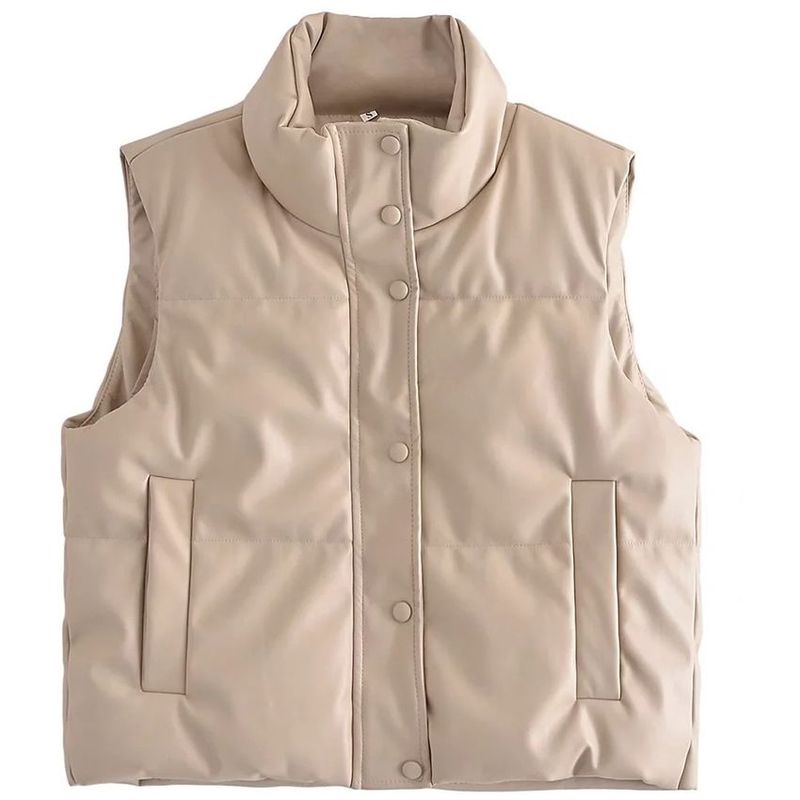 BLWOENS - Chaleco Casual de PU Acolchado de Plumón Ultraligero Mujer