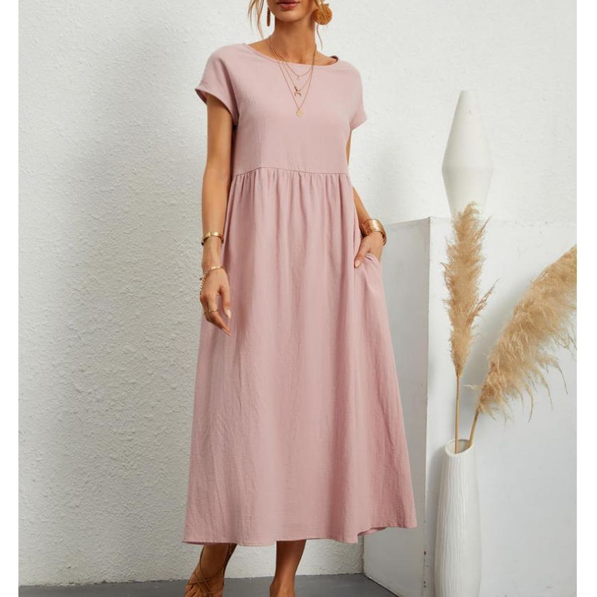 TIOZONEY - Vestido Largo Algodón Mujer