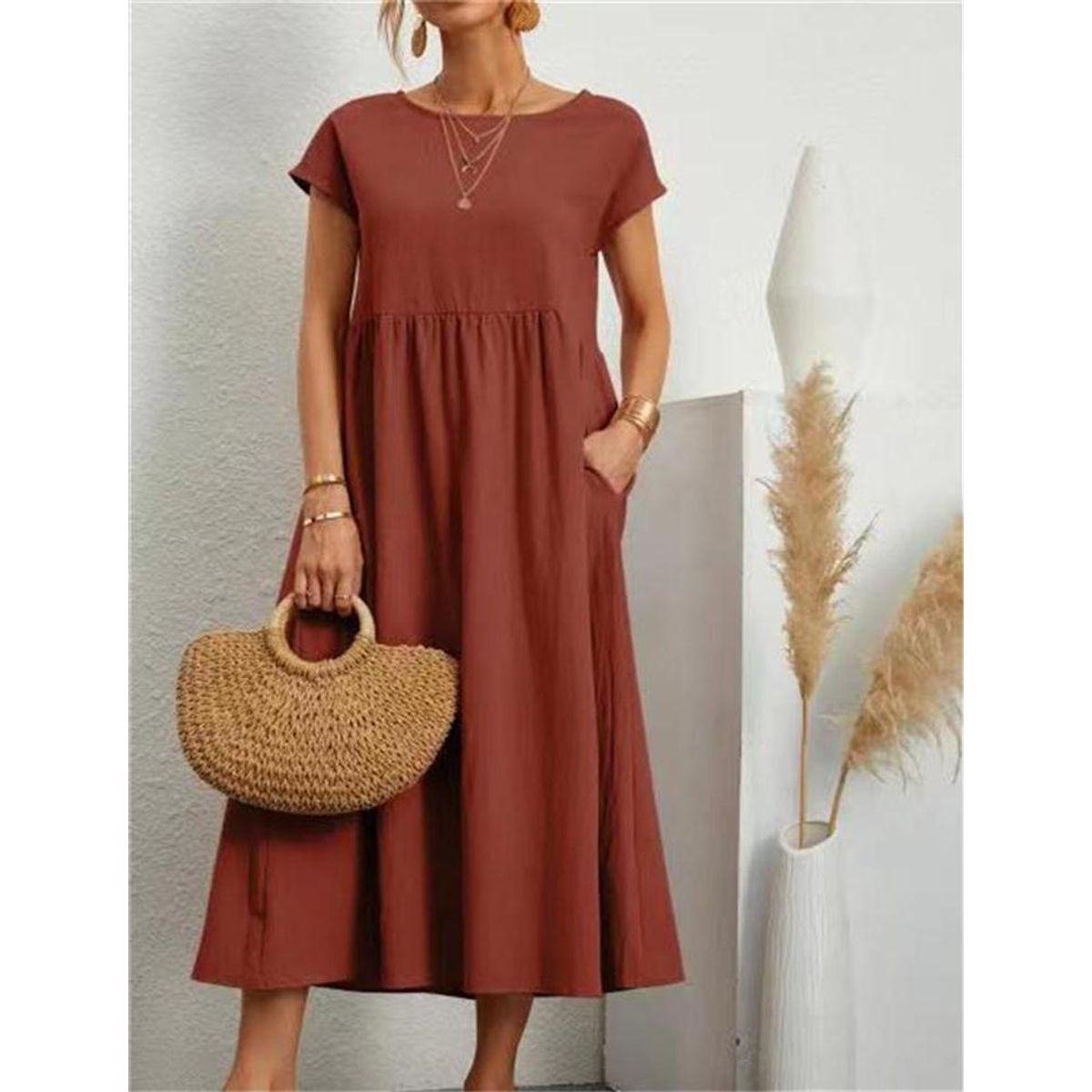 TIOZONEY - Vestido Largo Algodón Mujer