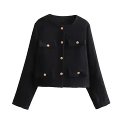 BLWOENS - Chaqueta lisa sin cuello para mujer -Negro.