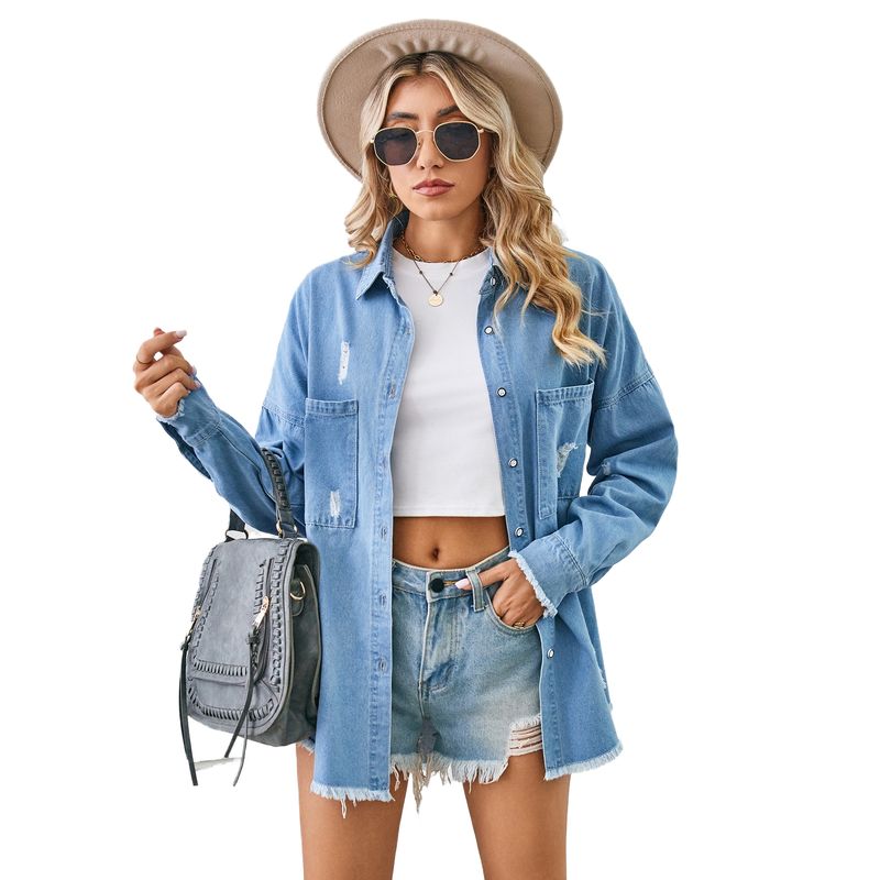 BLWOENS - Chaqueta con cuello y botones para mujer - Azul