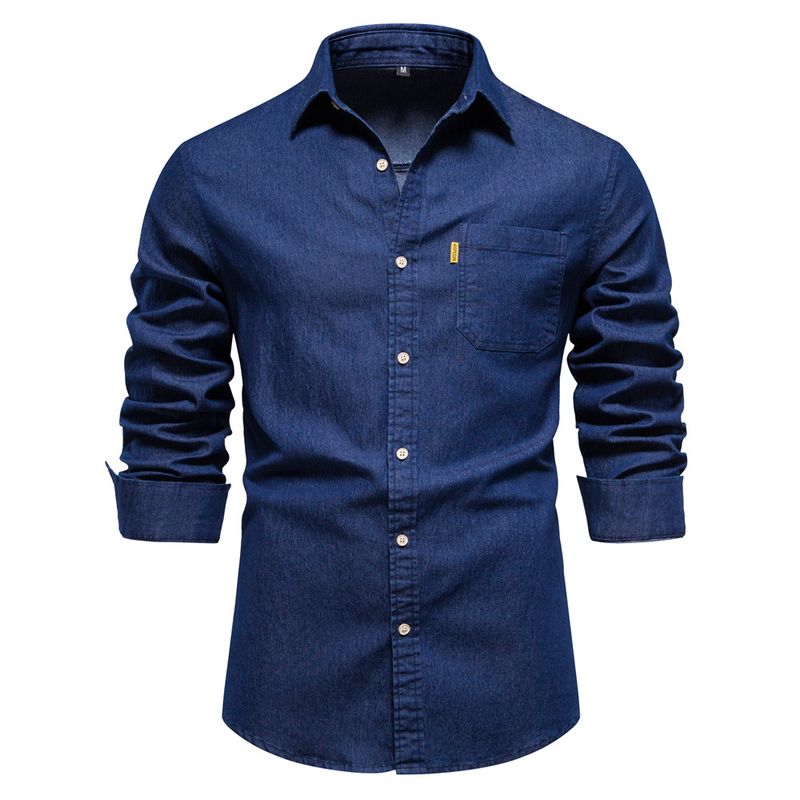 BLWOENS - Camisa con botón manga larga para Hombre - Azul Oscuro.