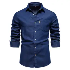 BLWOENS - Camisa con botón manga larga para Hombre - Azul Oscuro.