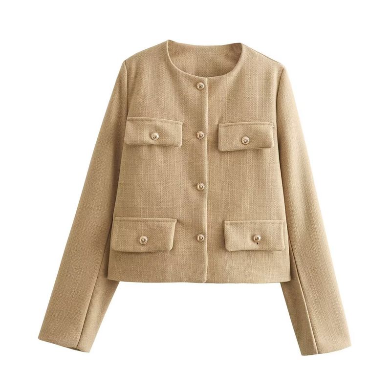 BLWOENS - Chaqueta lisa sin cuello para mujer -Beige