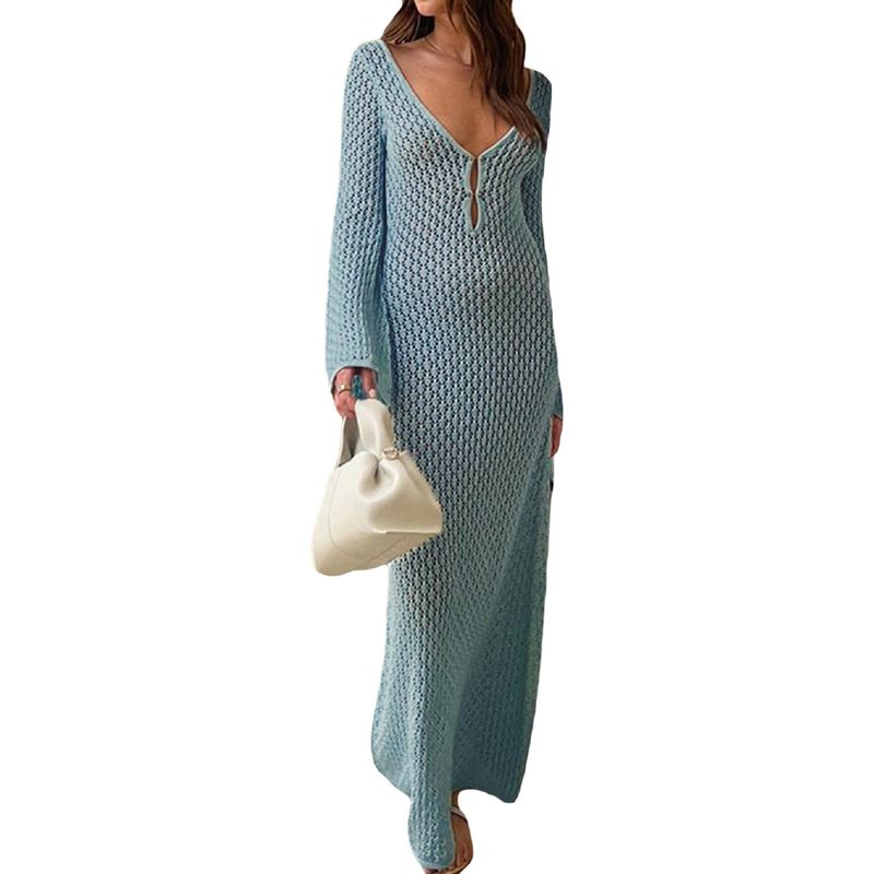 TIOZONEY - Vestidos largos de punto para mujeres - Azul