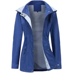 BLWOENS - Chaqueta gabardina de capucha de mujer-Azul