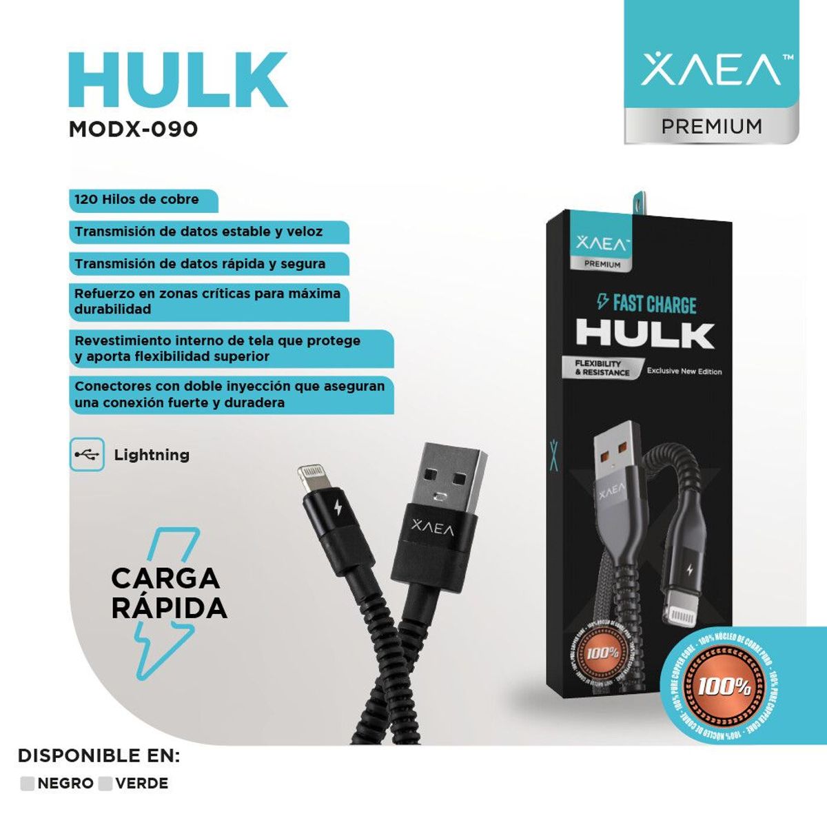 GENERICO - cable usb para Iphone todos los modelos Xaea Hulk